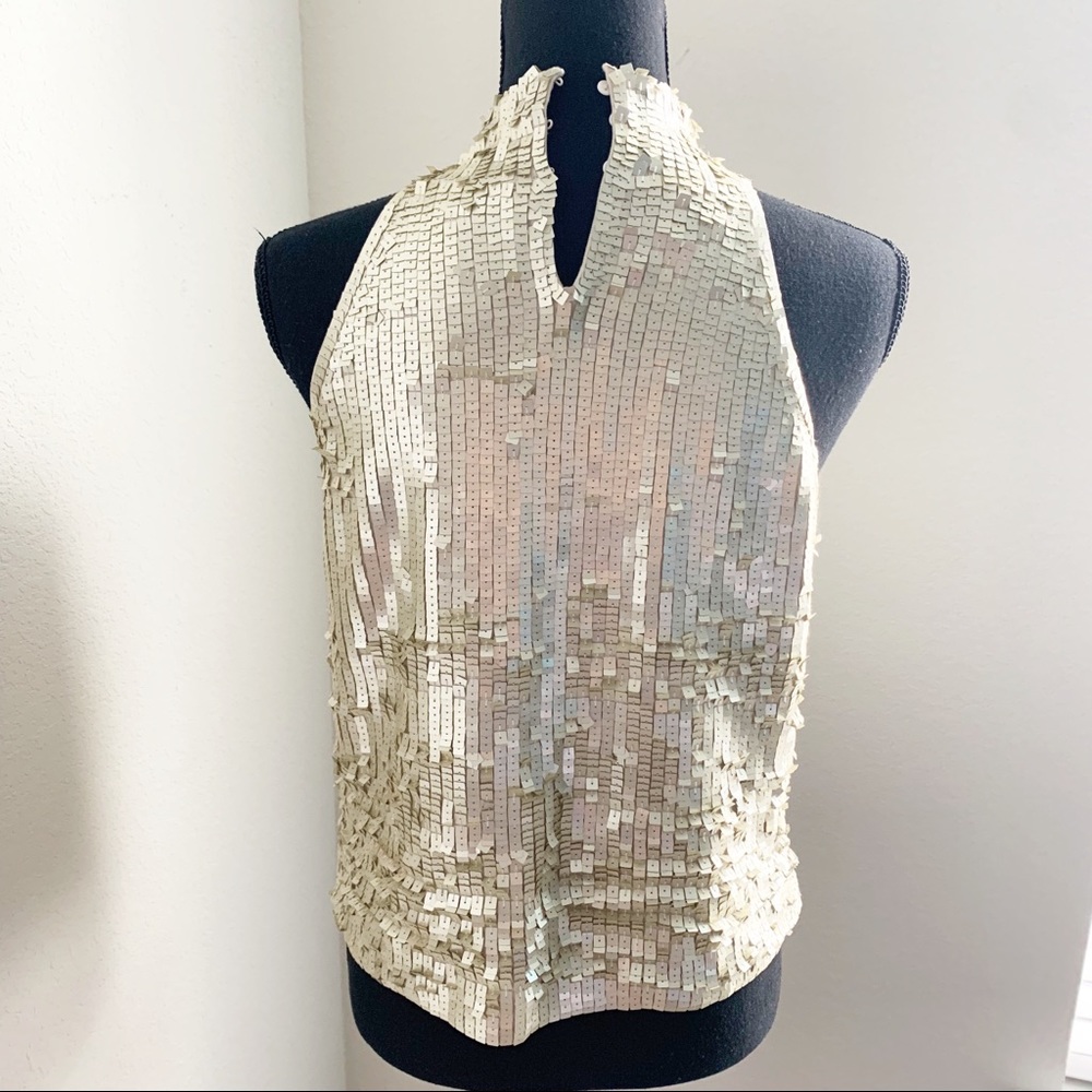WHBM cream Sequence Tank w/ button up back. Large - Picture 2 of 3